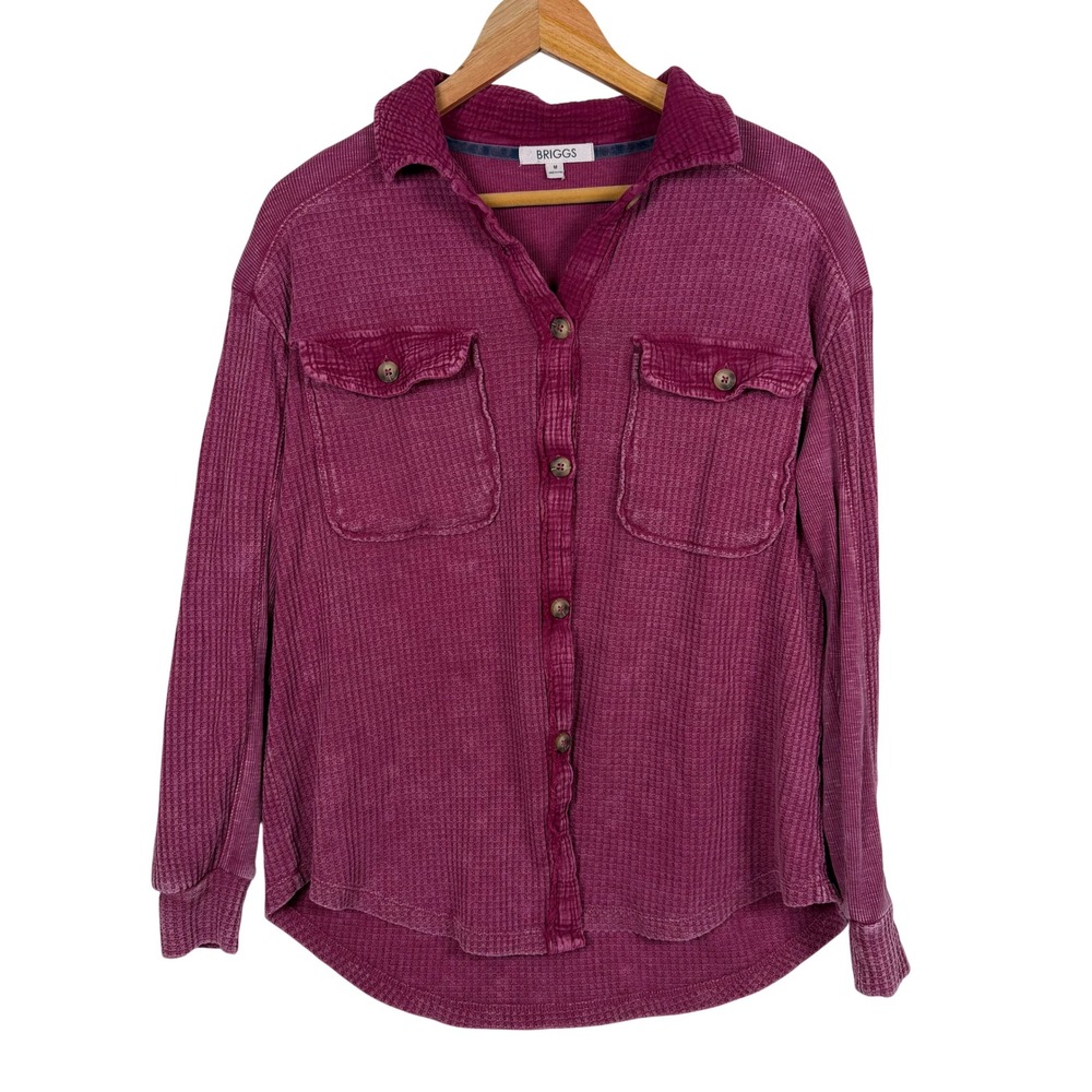 Briggs Waffle Knit Shirt‎ Womens Medium Fuschia Button Down Long Sleeve Shacket
